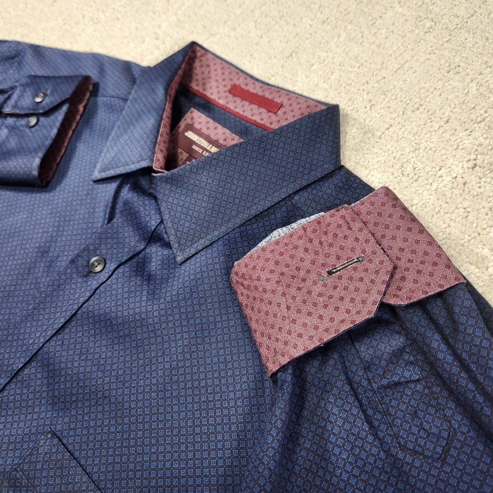 Johnston And Murphy Shirt Men XL Geometric Flip Cuff Button Up Blue Wealth Money